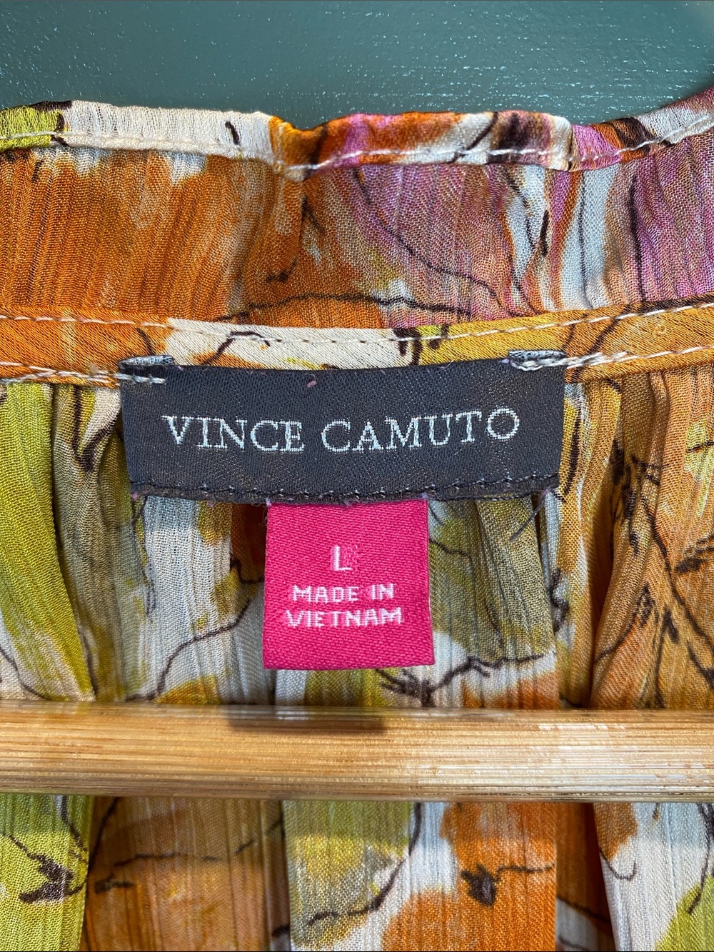 Vince Camuto Tie-Neck Floral Blouse in Orange, Pink & Green - Picture 2 of 7